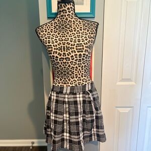 Pleated Black and White Plaid Skirt